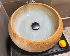Polished Natural Marble Wash Basin Stone Sink For Bathroom