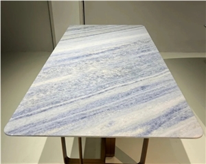Rectangle Crystal Blue Marble Dinning Table For Living Room