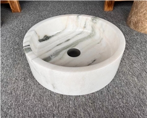 Round Cheap White Marble Wash Basin Natural Stone Sink