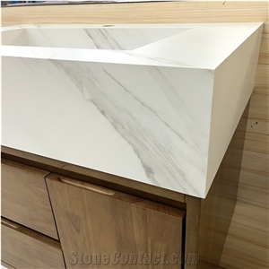 Modern Simple Porcelain And Wooden Bathroom Vanity For Home