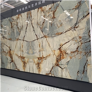 New Design Rome Impression Blue Sintered Stone Slab For Wall