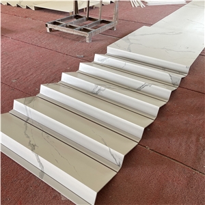 Sintered Stone Staircase Bookmatched Veins Production