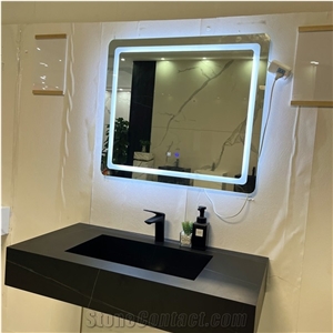 Sintered Stone Vanity With Light Makeup Mirror For Bathroom