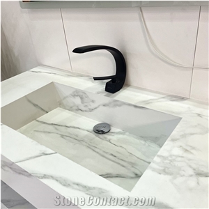 White Calacatta Sintered Stone Bathroom Vanity Top Cabinet