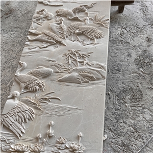 Beige Limestone Carving Wall Relief Sculpture For Home Decor