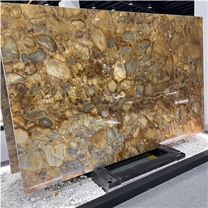 Brazil Golden Quartzite Slab Tiles For Background Wall Decor