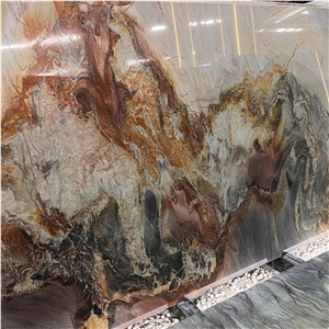 Brazil Rainbow Impression Quartzite Slab For Background Wall