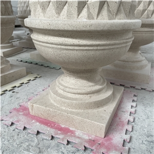 High Quality Hand Carved Beige Limestone Pillar Caps
