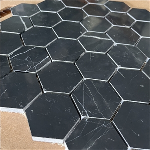 Honed Nero Marquina Marble Mosaic Tiles For Bathroom Walling