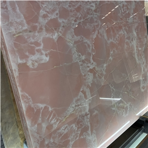 Luxury Beautiful Backlit Pink Onyx Slabs For Interior Wall