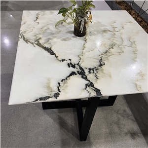 Luxury Dining Table Landscape Painting Marble Home Furniture