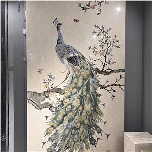 Marble Waterjet Inlay Peacock Pattern For Wall Design
