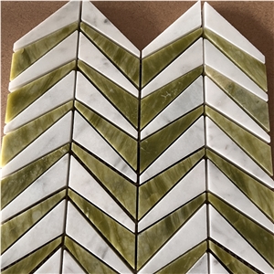 Natural Green Marble Leaf Mosaic Tiles For Backsplash Wall