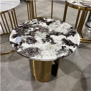 Snow Mountain Granite Coffee Table With Stainless Steel Base