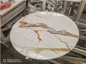Calacatta Gold Marble Look Nano Glass Stone Round Dining Restaurant Table