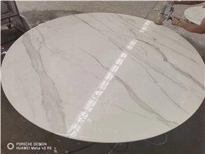 Calacatta Nano Glass Stone Round Coffee Table Tops Solid Surface