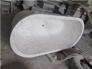 Freestanding Marble Bathtub Volakas SPA Oval Carved Bath Tub