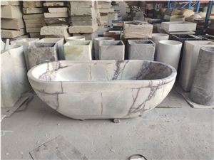 Freestanding Marble Bathtub Volakas SPA Oval Carved Bath Tub
