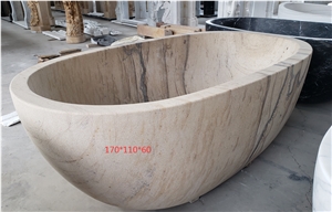 Freestanding Stone Bathtub Yellow Sandstone Oval Bath Tubs