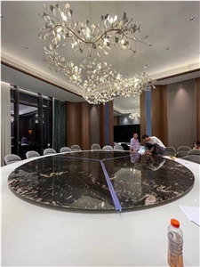 Large Granite Titanium Black Round Restaurant Dining Table