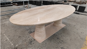 Oval Travertino Romano Dining Table Stone Luxury Furniture