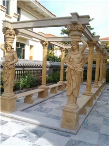 Sculptured Stone Garden Pavilion Marble Statue Garden Gazebo