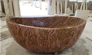 Stone Classic Oval Bathtub Granite California Red Vessel Tub