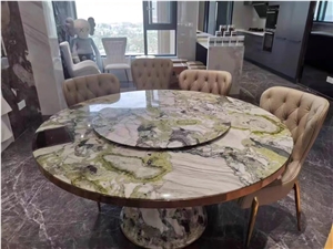 Turning Luxury Granite Carnaval Brown Dining Table Furniture