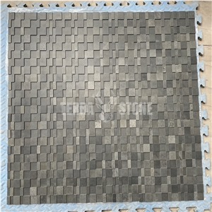 3D Mosaic Natural Stone Black Basalt For Wall Panel Tiles
