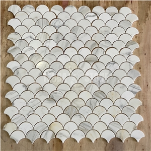 Calacatta Gold Marble Grand Fan Shape Mosaic Tile Fish Scale