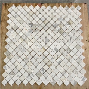 Calacatta Gold Marble Lantern Arabesque Mosaic Floor Tiles