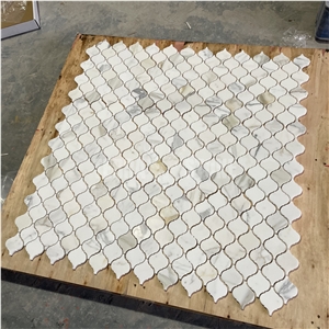 Calacatta Gold Marble Lantern Arabesque Mosaic Floor Tiles