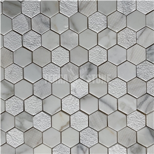 Calacatta Gold Marble Mosaic 2" Hexagon Textured Tile