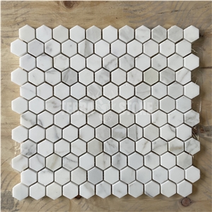 Calacatta Gold Mosaic 1" Hexagon Marble Bathroom Floor Tile