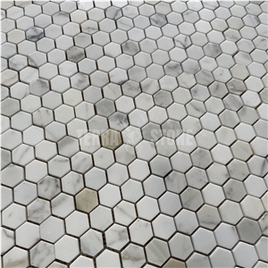 Calacatta Gold Mosaic 1" Hexagon Marble Bathroom Floor Tile