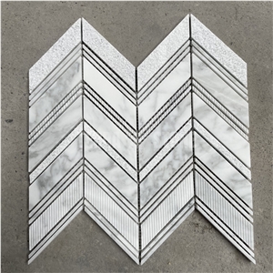 Carrara White Marble Chevron Mosaic Textured Tiles