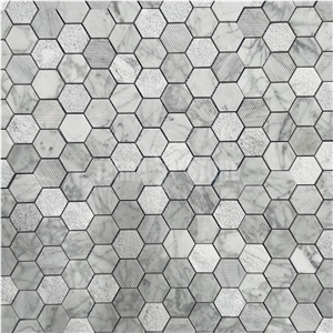 Carrara White Marble Mosaic Hexagon Tile Textured Surface