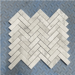 Herringbone 1"X3" Bianco Carrara White Marble Mosaic Tiles