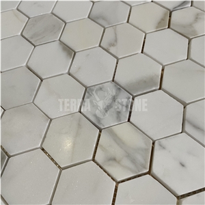 Hexagon Mosaic Tile Calacatta Gold Natural White Marble
