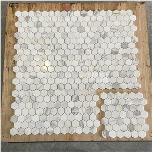 Hexagon Mosaic Tile Calacatta Gold Natural White Marble