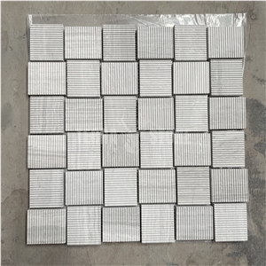 White Wooden Marble Mosaic Brushed Surface Bathroom Tile