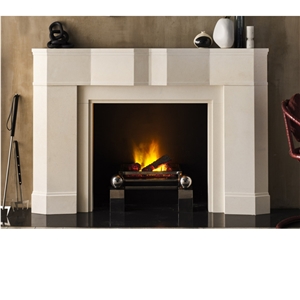Sandy White Limestone Modern Design Fireplace