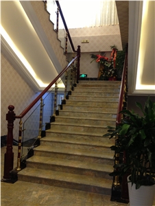 China XIN GE LI Yellow Brown Marble Staircase Polished For Hotel