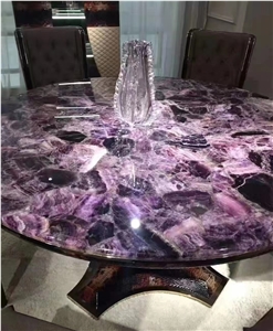 Purple Quartz Semiprecious Stone Dining Table,Large Gemstone Table