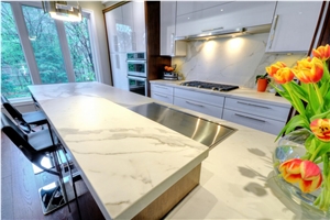 White Calacatta Polished Kitchen Countertop