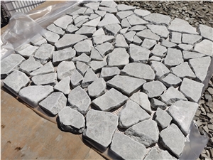 Basalt Natural Edge Tumbled Basalt Flagstone Cobbles On Mesh Mosaic Pavement