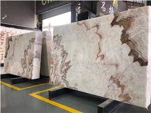 China Red Dragon Jade Beige Onyx Slab Tile For Wall