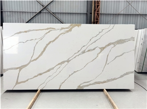 Artificial Quartz Stone With Gold Vein Slab