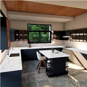 Goldtop OEM Calacatta White Quartz Kitchen Design