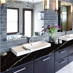Goldtop OEM/ODM 5064 Black Quartz Double Sink Vanity Top